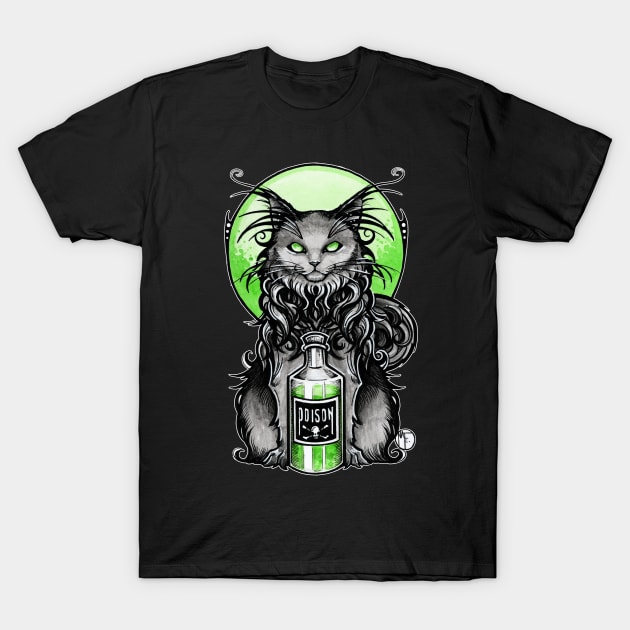 Black Cat With Poison Bottle T-Shirt by Nat Ewert Art